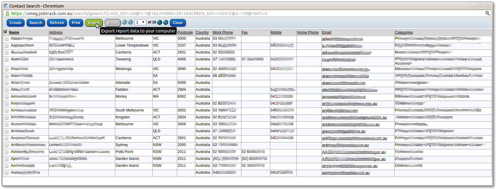 Export of contact